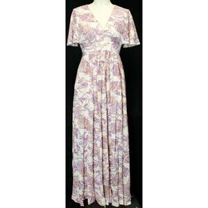VTG 1970s Womens Maxi Dress Handmade Polyester Purple White Empire Waist
